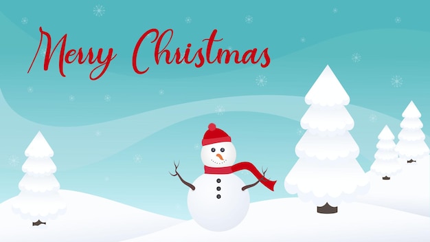 Merry Christmas Snowman in a Winter Wonderland vector illustration background greetings