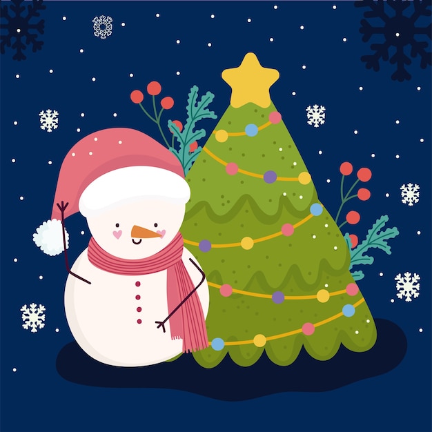 Merry christmas snowman with tree celebration decoration 