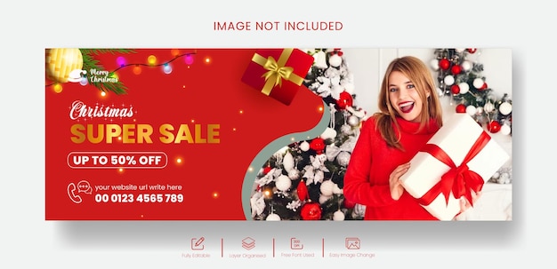 Вектор С рождеством обложка в социальных сетях и дизайн фона шаблона веб-баннера