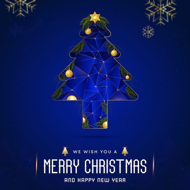 Merry Christmas Social Media Post and Banner with Blue Abstract Background