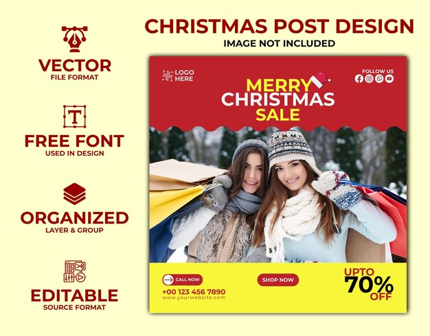 Vector merry christmas social media post design template and happy new year sale ads