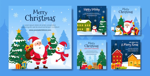 Merry Christmas Social Media Post Illustration Flat Cartoon Hand Drawn Templates Background