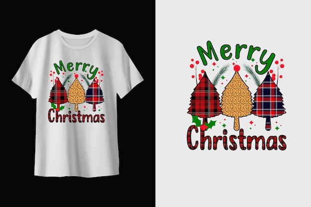 Merry Christmas t-shirt design with tree