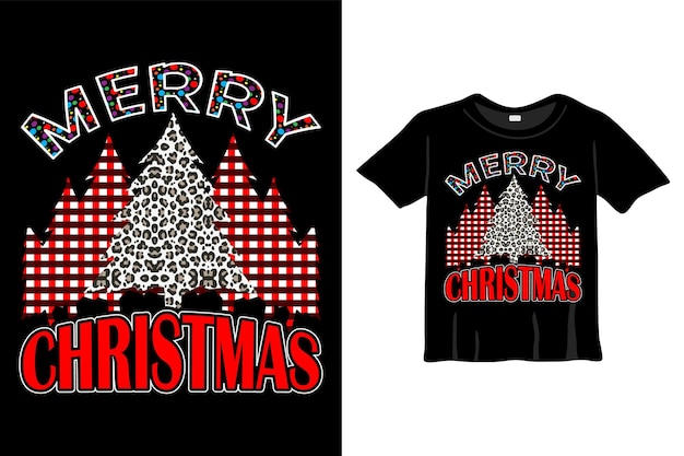 Merry Christmas T-shirt ontwerpsjabloon met kerstboom en kerstpatroon voor eerste kerstdag