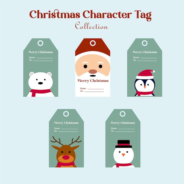 Merry Christmas tag character vector flat design illustration