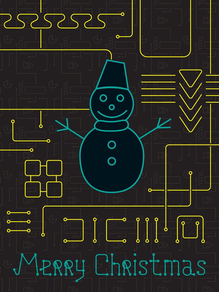 Vector merry christmas techno line art bakcground