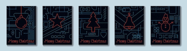 Vector merry christmas techno line art bakcground