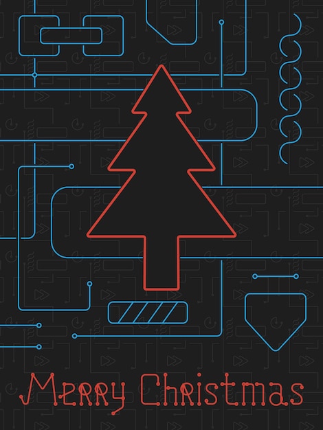 Merry Christmas Techno Line Art Bakcground