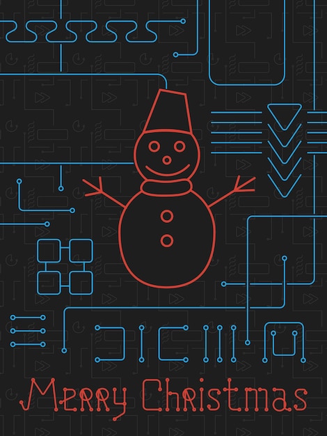 Vector merry christmas techno line art bakcground