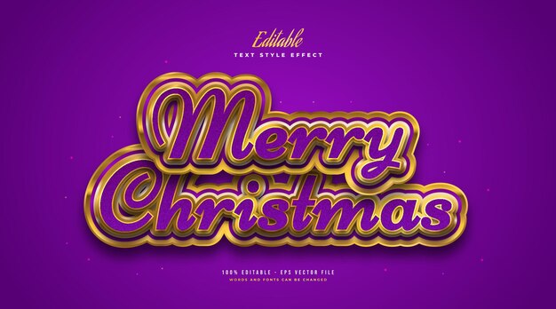 Merry Christmas-tekst in luxueus paars en goud en getextureerd effect. Bewerkbaar tekststijleffect