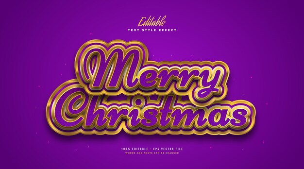 Merry christmas-tekst in luxueus paars en goud en getextureerd effect. bewerkbaar tekststijleffect