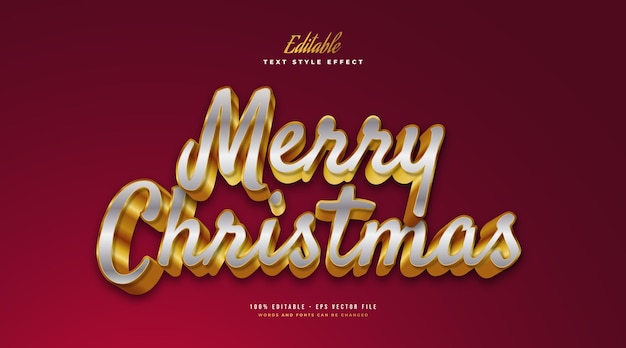 Merry christmas-tekst in zilver en goud met 3d-effect. bewerkbaar tekststijleffect