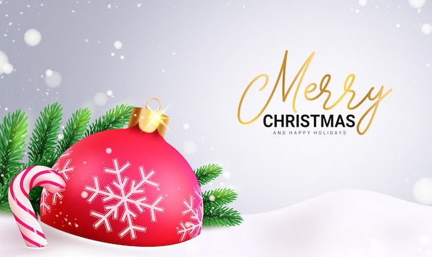 Merry christmas tekst vector design Kerstmis en prettige feestdagen wenskaart met kerst bal snoep