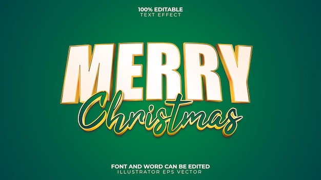 Merry christmas-teksteffect groen en goud glanzend vet vector
