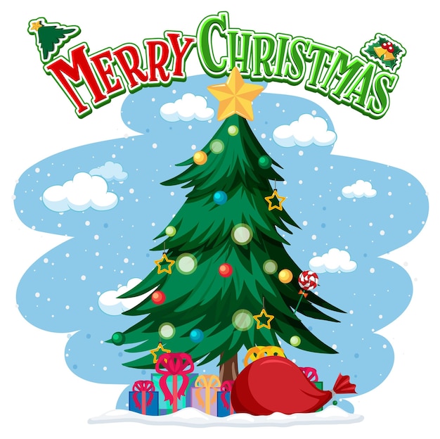 Vector merry christmas-tekstlogo met kerstmis en decoraties