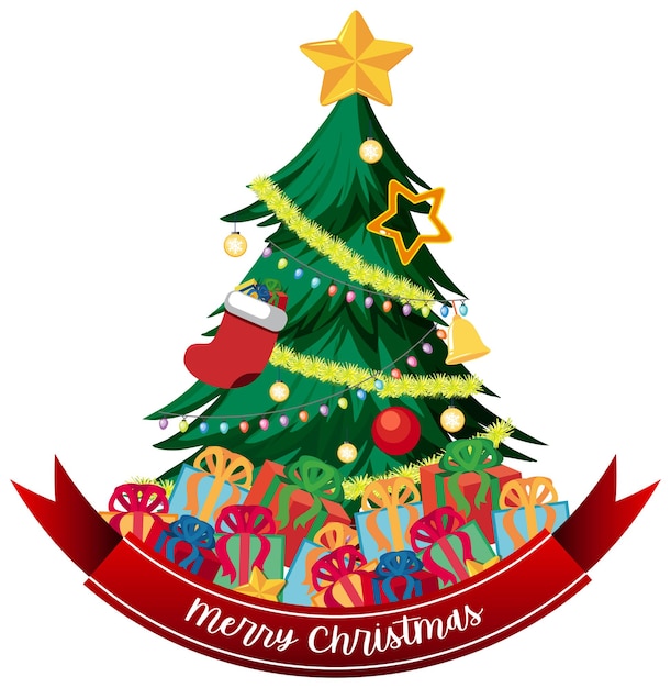 С рождеством христовым текстовый баннер с елкой и украшениями