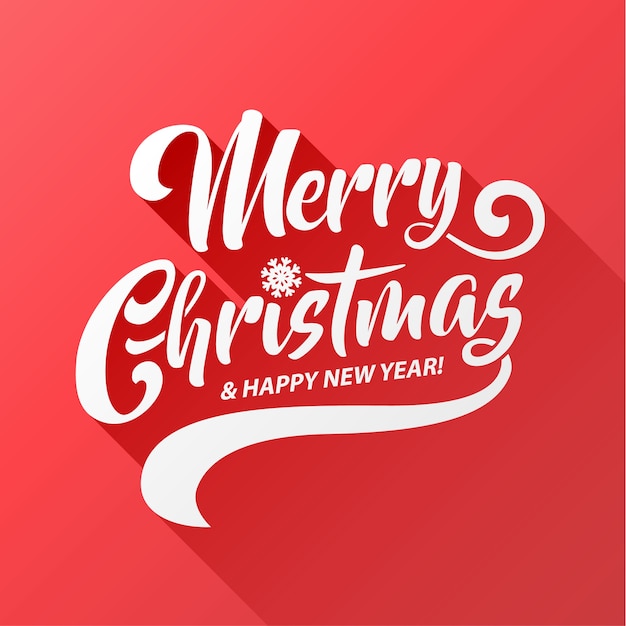 Merry christmas text calligraphic lettering long shadow design card template