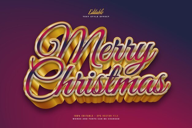 3D効果のあるカラフルでゴールドのメリークリスマステキスト。編集可能なテキストスタイル効果