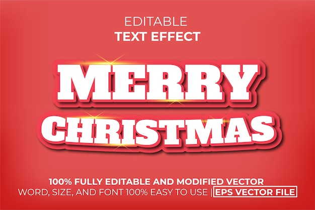 Merry Christmas Text Effect with white and light red colors. easy to edit