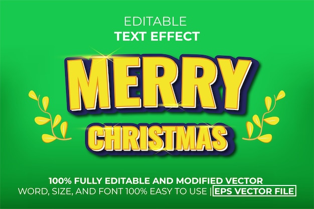 Счастливого Рождества текстовый эффект с желтыми и зелеными цветами. легко редактировать