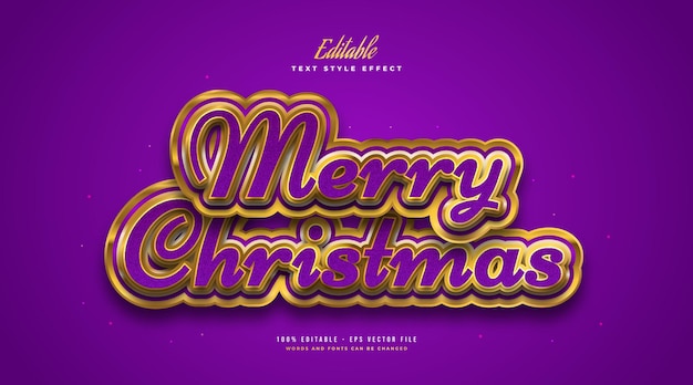 Vector merry christmas text in luxurious purple and gold and textured effect. editable text style effect