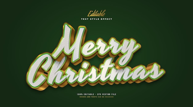 С Рождеством Христовым текст в роскошном белом, зеленом и золотом цветах с 3D-эффектом. Редактируемый эффект стиля текста