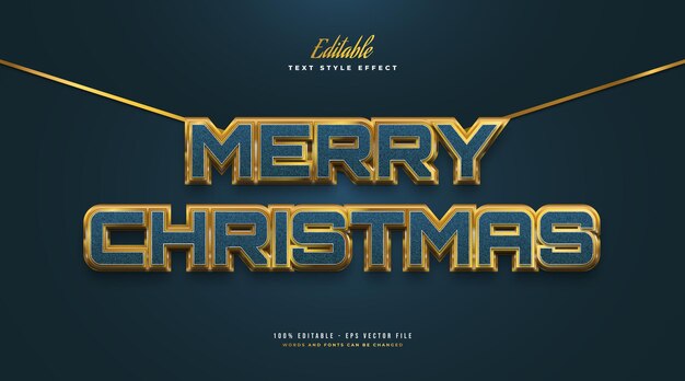 Merry christmas text in luxury blue and gold with texture and 3d effect. editable text style effect