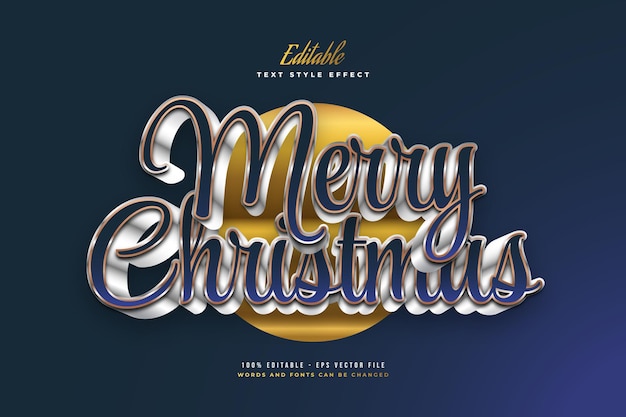 Merry christmas text in luxury blue and white style with 3d effect. editable text style effect