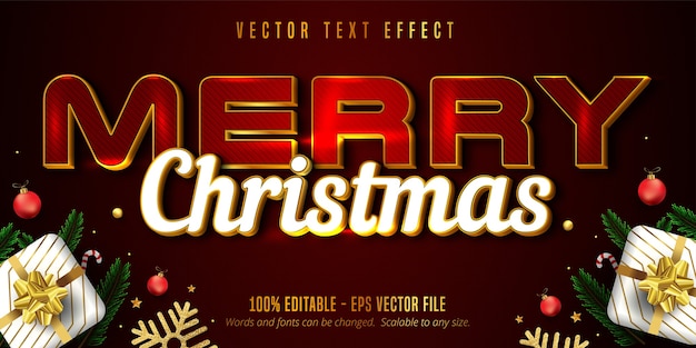 Merry christmas text, luxury golden style editable text effect on red color textured background