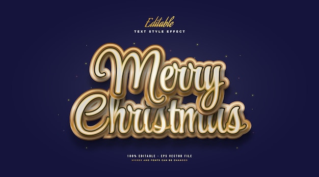 Merry christmas text in luxury white and gold style. editable text style effect