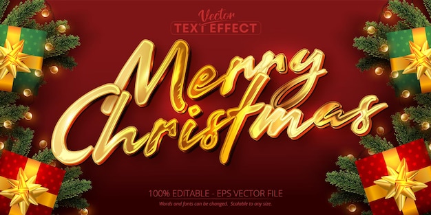 Merry christmas text shiny gold color style editable text effect