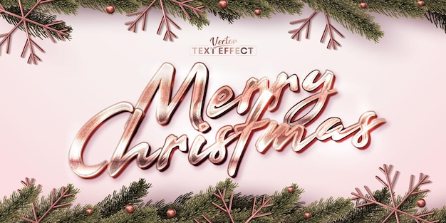 Merry christmas text shiny rose gold color style editable text effect