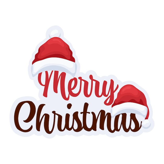 Vector merry christmas text sticker with santa claus hats