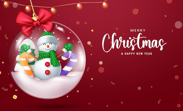 Merry christmas text vector design Christmas and happy new year greeting with snow man character