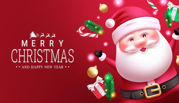 Vector merry christmas text vector design christmas santa claus character for holiday season greeting card