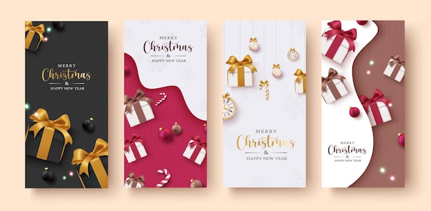 Merry christmas text vector poster set design Christmas postcard collection for holiday season