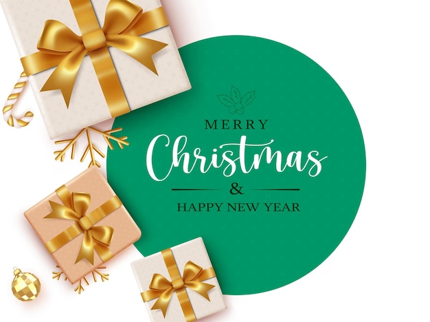 Векторный шаблон текста "Счастливого Рождества" Рождественское приветствие в зеленом круге для типографии
