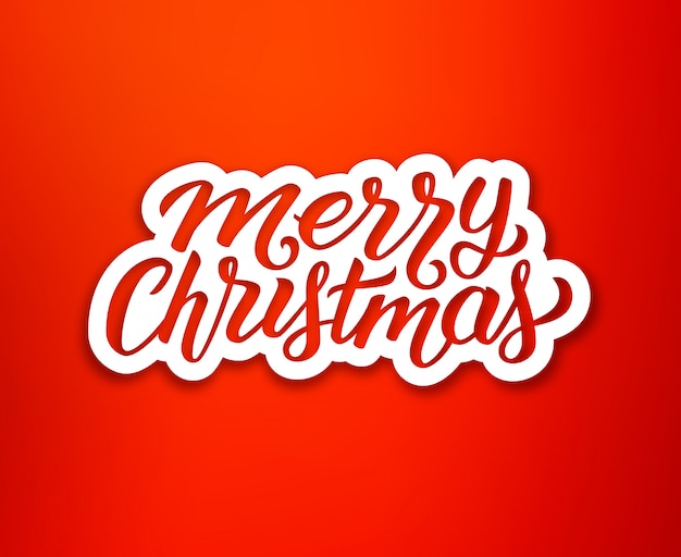 Vector merry christmas text on white paper label