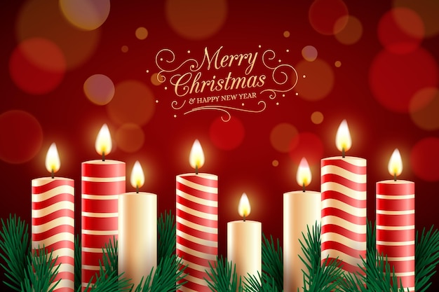 Vector merry christmas text with candles background