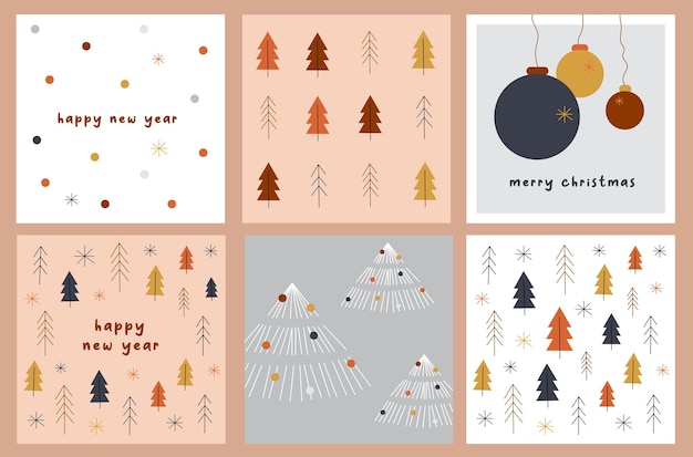 Merry christmas time greeting minimalistic cards. Collection of 2023 Happy New Year symbols