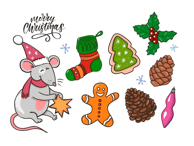 Merry christmas traditional decoration in doodle style