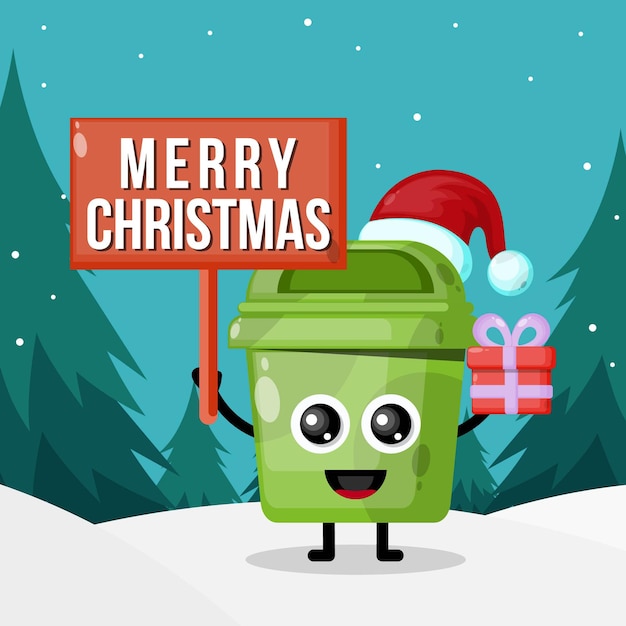 Merry christmas trash box cute character logo