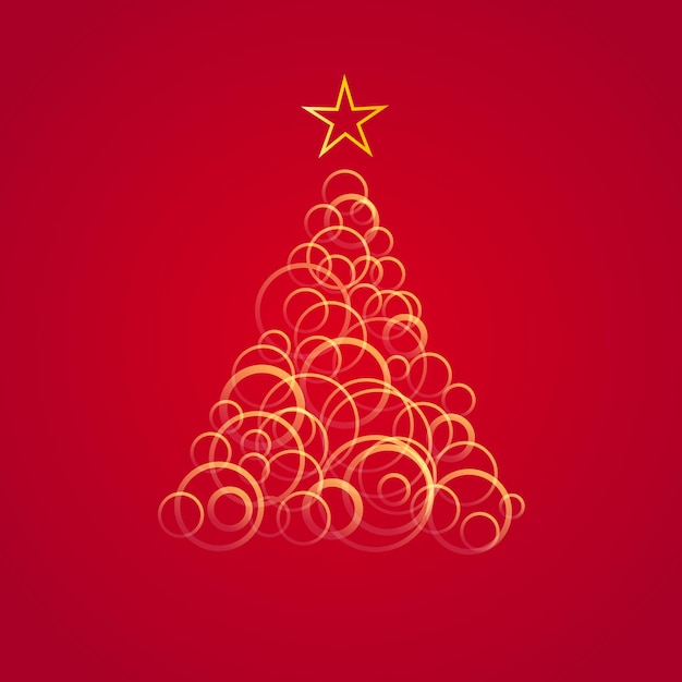 merry christmas tree in abstract shapes on red background vector card illustration