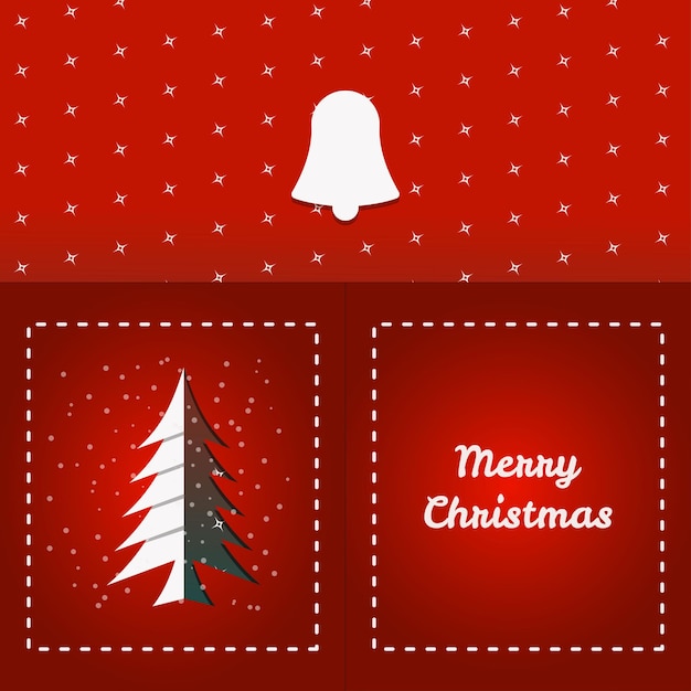 Веселая рождественская елка и колокольчик с красной фоновой векторной иллюстрацией