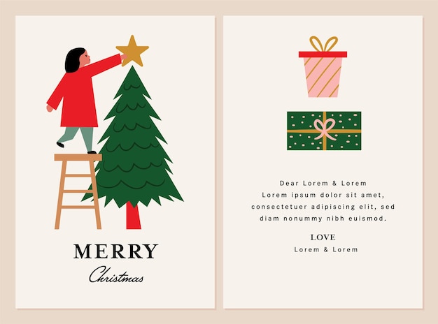 Vector merry christmas tree greeting card design