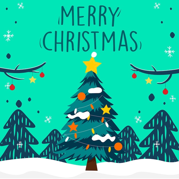 merry Christmas  tree and happy new year greeting card