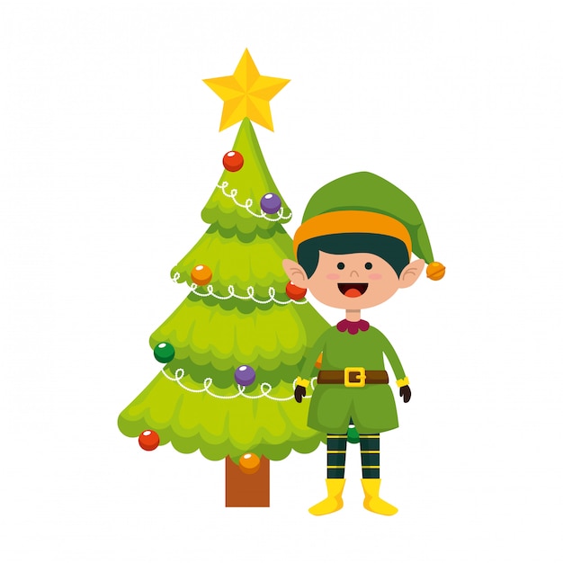 Merry christmas tree with elf