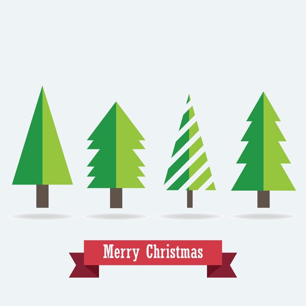 Merry Christmas Tree With Flat Design