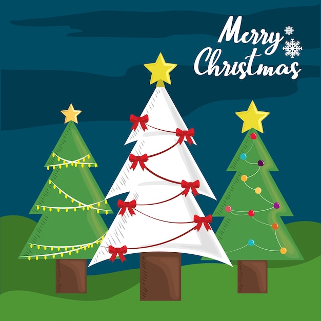 Украшение рождественской елки со звездами, шарами и бантами
