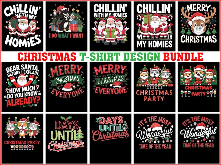 वेक्टर merry christmas tshirt design bundle for print ready